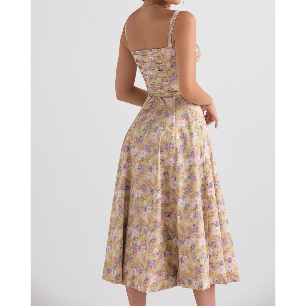 HOUSE OF CB LONDON Carmen Peony Print Bustier Sundress Pale Green Size XS